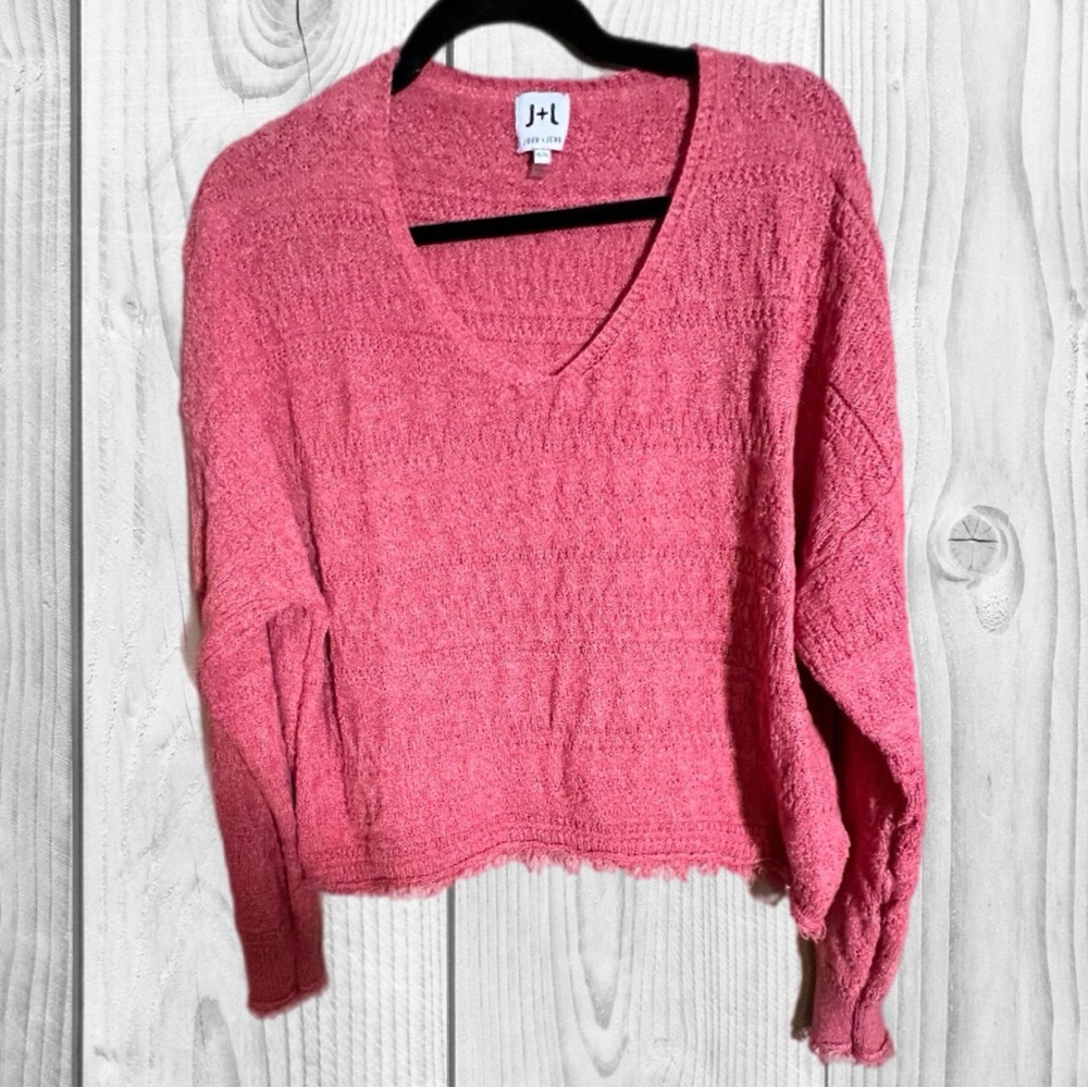 John + Jenn Women's Pink Crotchet V Neck Sweater size XL
